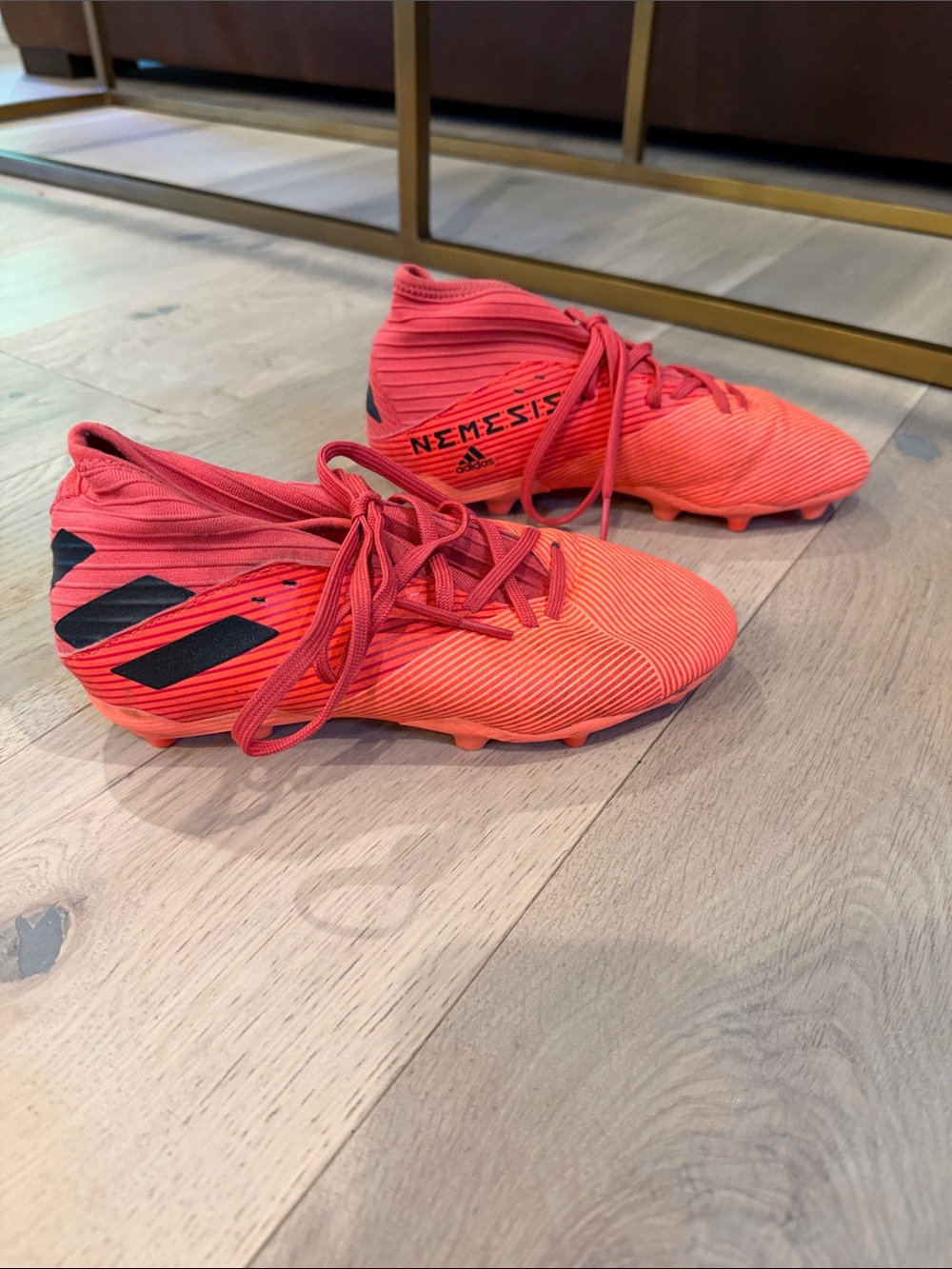 adidas Nemesis Red High-Top Soccer Cleats with Black Logo